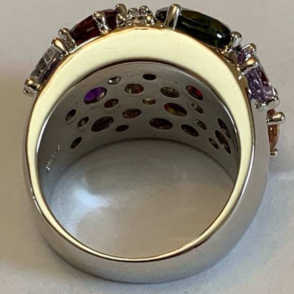 Nataliya V. Collister Rainbow Cubic Zirconia Ring Size 8 Silver Tone - Picture 8 of 12